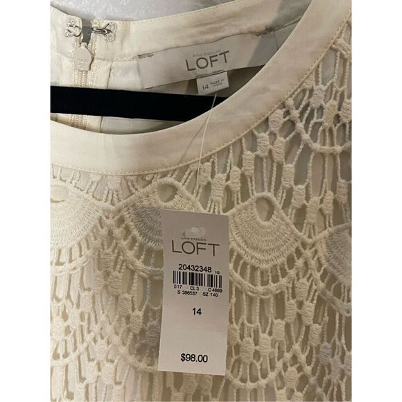 NWT Ann Taylor Loft Cream Crochet Lined Sleeveless Shift Dress Women’s Size 14 - Picture 2 of 5